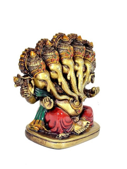 Frizka Handcrafted Panchmukhi Lord Ganesha Hindu God Ganesh Ganpati Idol Figurine for Home Office House Warming Statue Murti for Decoration and Pooja Gifting Purpose Sculpture
