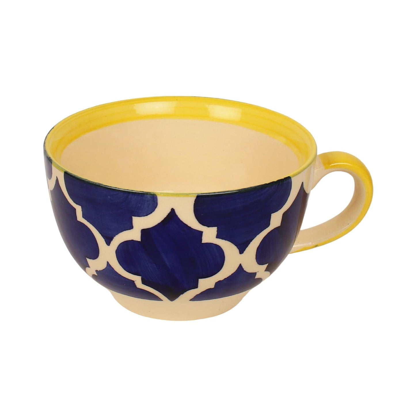 Frizka Ceramic Soup Bowls with Spoons Set of 2, Microwave and Dishwasher Safe, Food Grade Material, Pattern Soup Bowl with Matching Spoon, 300 ml, Blue