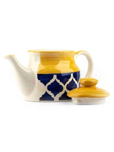 Frizka Blue Moroccan Tea Set with Kettle, Hand Painted Ceramic Tea Kettle Set with 4 Cups(150ml), 1 Kettle(700ml), 1 Tray (6 Pieces, Multicolor, Microwave Safe)