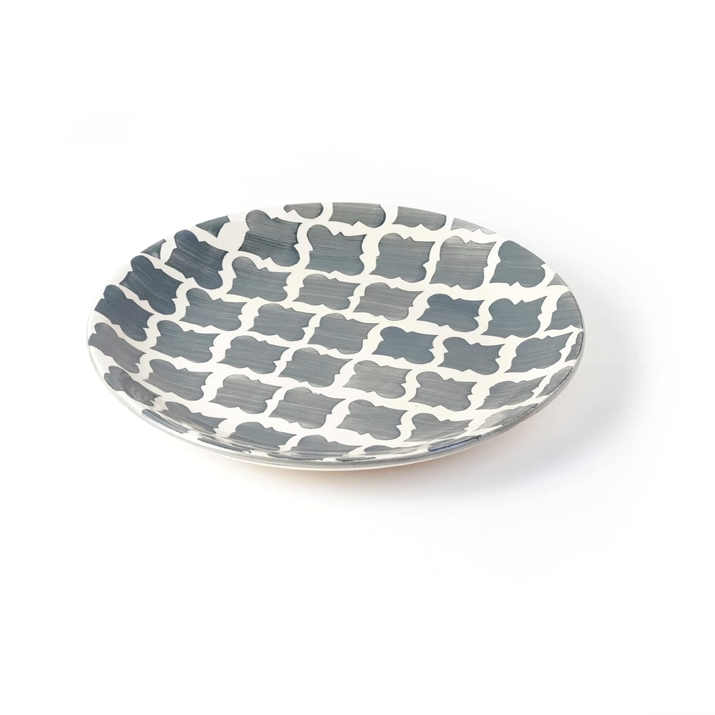 Frizka Moroccan Hand-Painted Premium Dinner Set Ceramic 12 Pcs for Family of 4 | 4 Dinner Plates, 4 Side/Quarter Plates & 4 Bowl/katori | Dishwasher & Microwave Safe - Grey