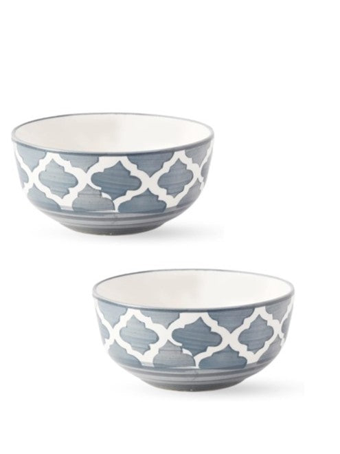 Frizka Moroccan Hand-Painted Premium Dinner Set Ceramic 12 Pcs for Family of 4 | 4 Dinner Plates, 4 Side/Quarter Plates & 4 Bowl/katori | Dishwasher & Microwave Safe - Grey