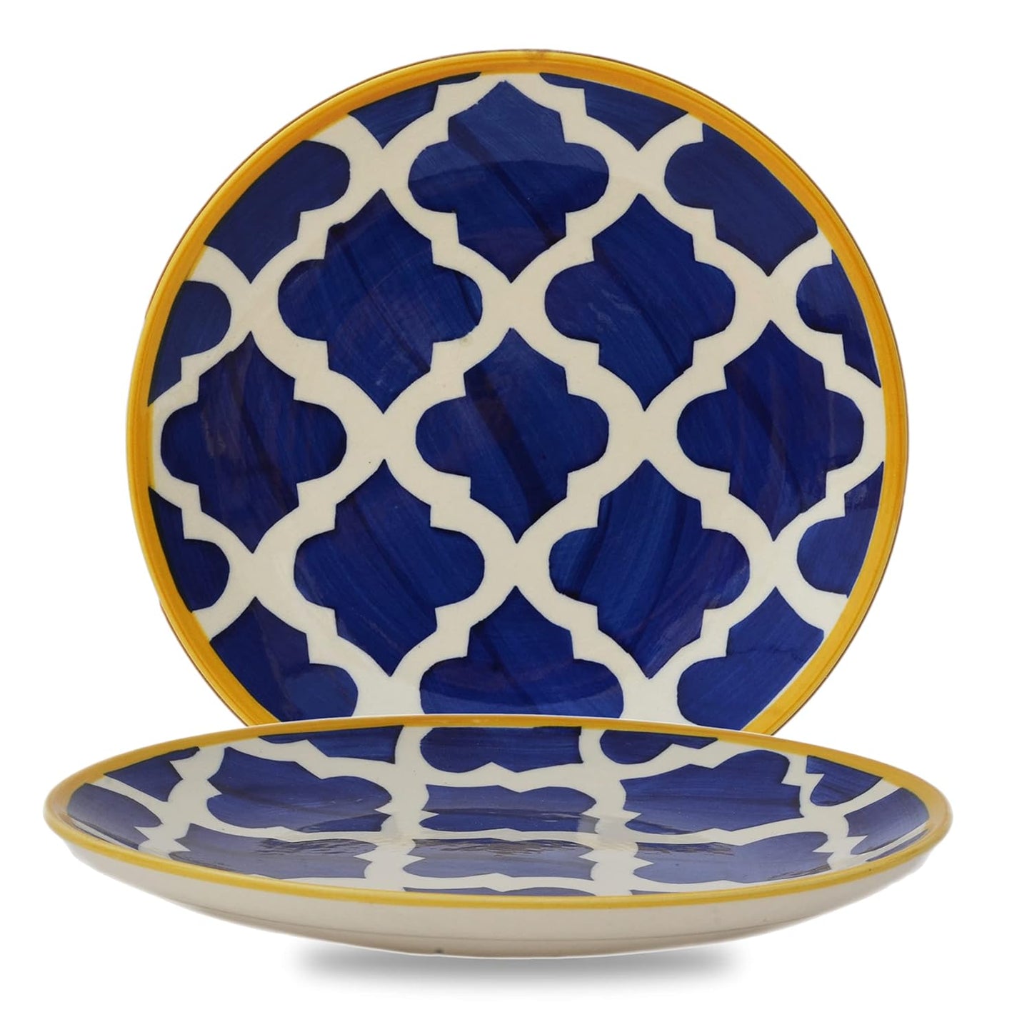 Frizka Moroccan Handpainted Ceramic Dinner Plates Set of 2 Ceramic Plates For Dinner and 2 bowls/katoris(10 Inch, Microwave Safe Plates & Dishwasher Safe) | Dinner Plates Ceramic - 4 Pieces
