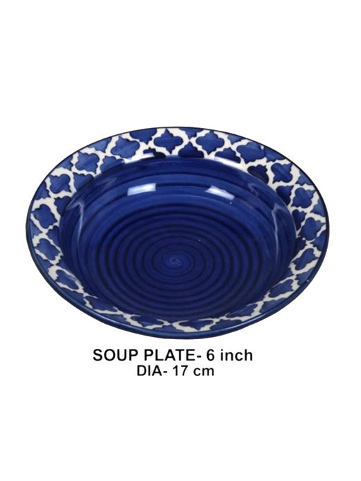 Frizka Ceramic Side Plate Blue Moroccan Pasta Plate Serving Plates, Soup Plate for Serving Chowmine, Pasta, Snacks & Breakfast, Set of 2 Big Plates (Microwave & Dishwasher Safe)
