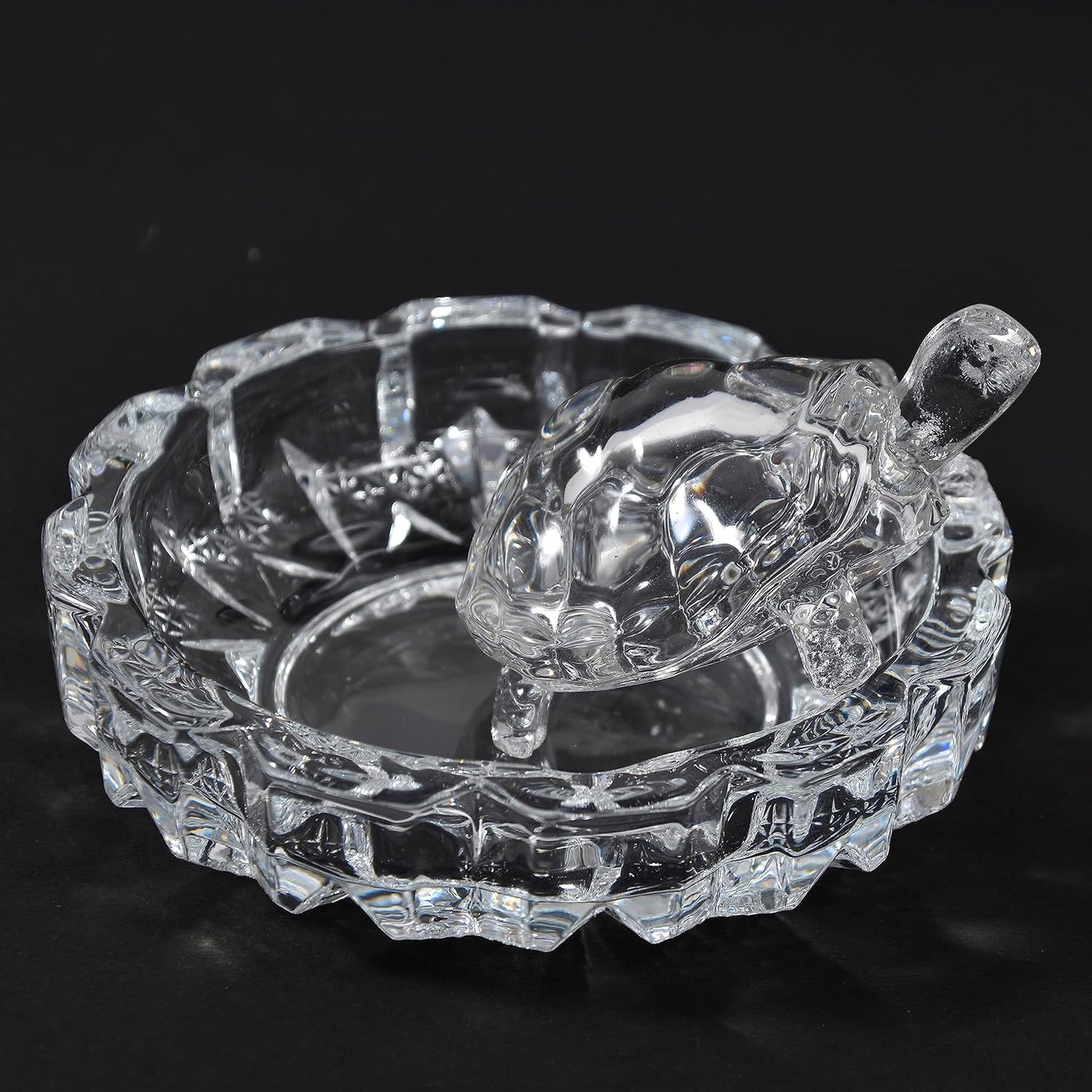 Crystal Turtle with Round leaf transparent plate