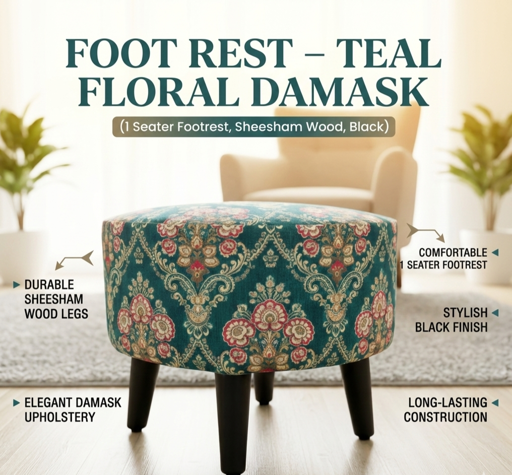 Teal Floral Damask Pouffe