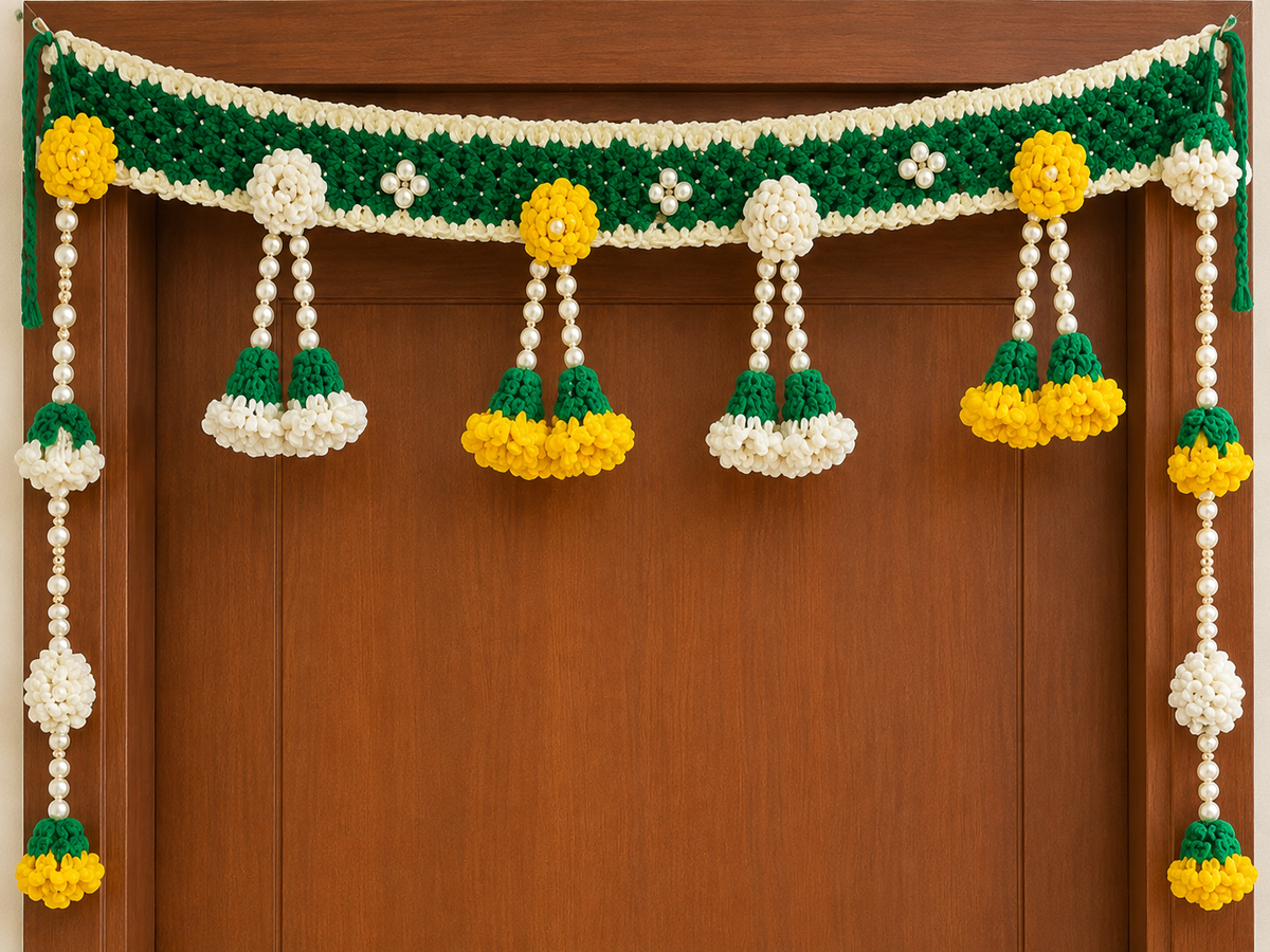 Handmade Crochet Floral Toran for Door, 3.5 Feet