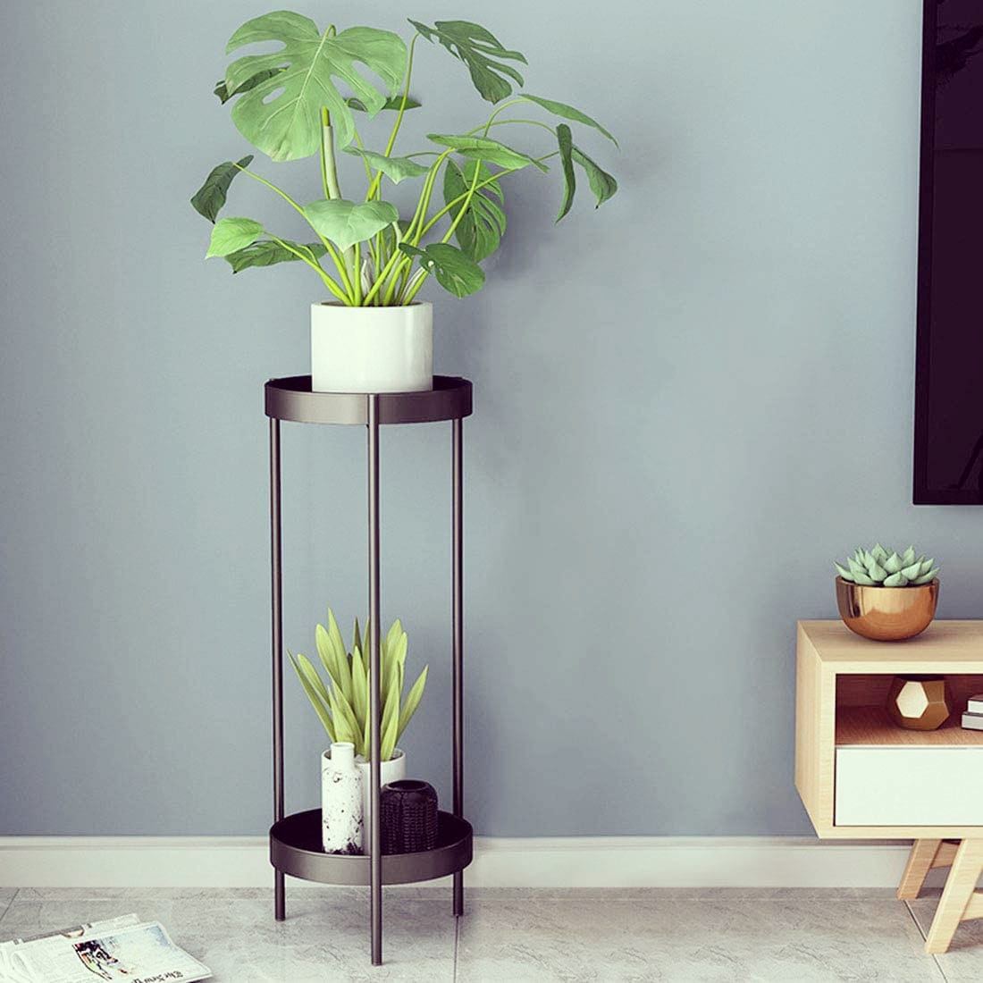 Metal Black Tall and Medium Plant Stand - Set of 2