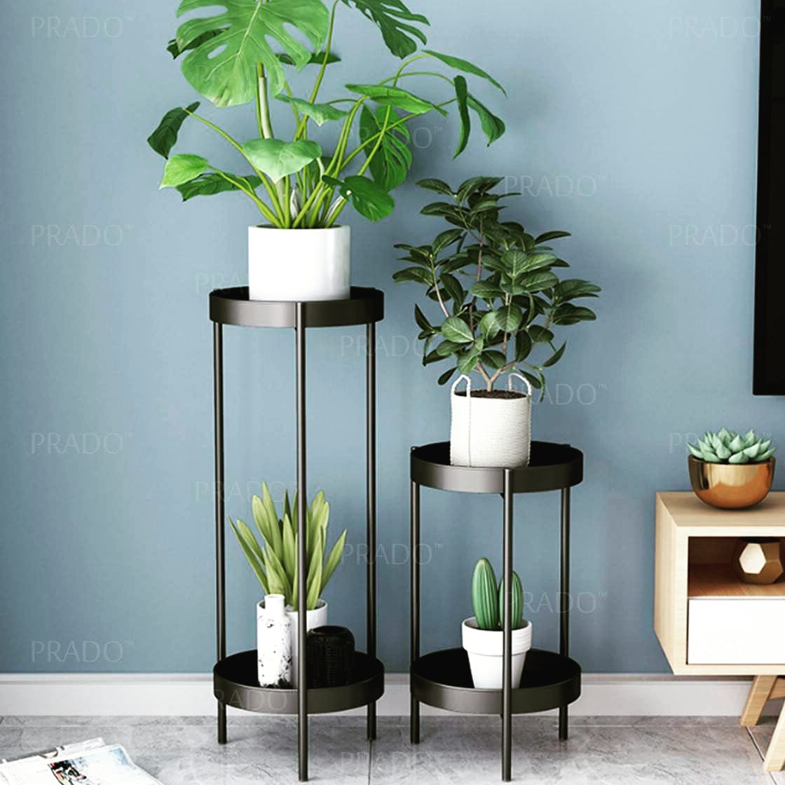 Metal Black Tall and Medium Plant Stand - Set of 2