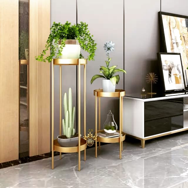 Metal Golden Pot Stand - Set of 2