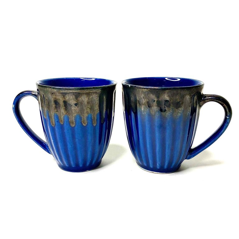 Blue And Brown Dual Dipped Ceramic Mugs - 2 Pieces