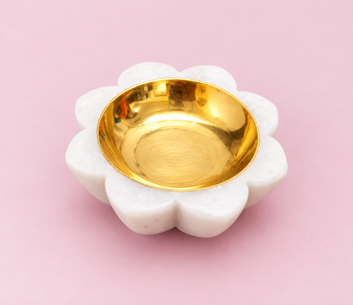 Lotus Marble and Brass Diya Set (Set of 2)