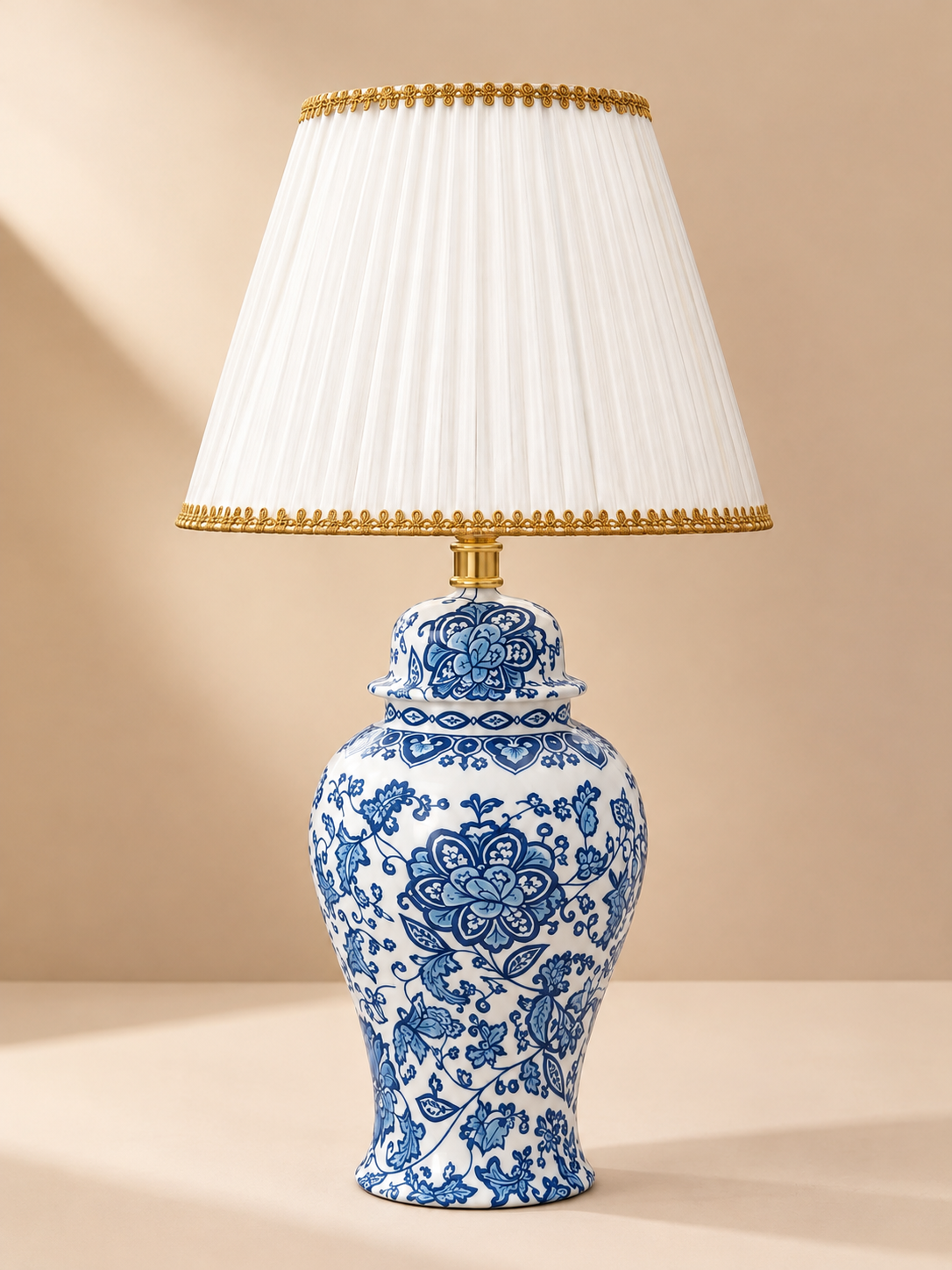 Royal Blue & White Floral Ginger Jar Table Lamp
