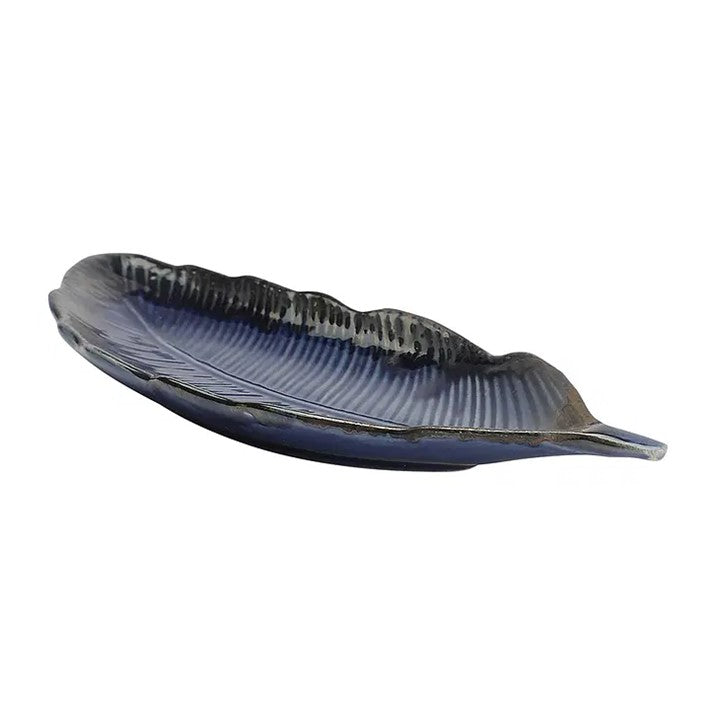 Blue Ceramic Exotic Glazed Leaf Platter Set of 2