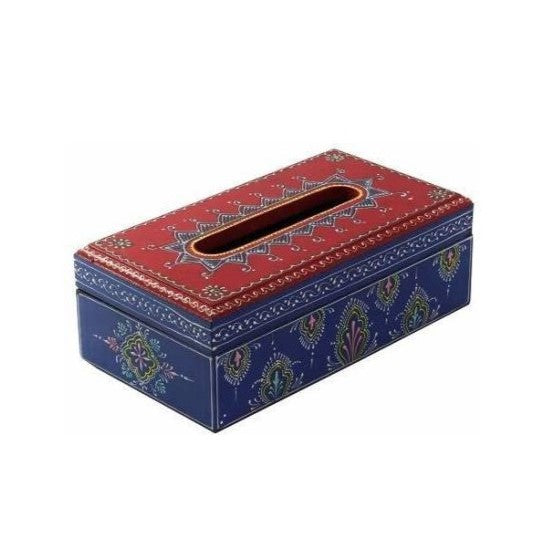 Frizka Hand Painted Wooden Tissue Box, 24cm x 14cm x 8cm Height, Multicolored Tissue paper box for Kitchen, Dining , Car dashboard , Dressing table