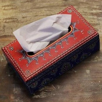 Frizka Hand Painted Wooden Tissue Box, 24cm x 14cm x 8cm Height, Multicolored Tissue paper box for Kitchen, Dining , Car dashboard , Dressing table