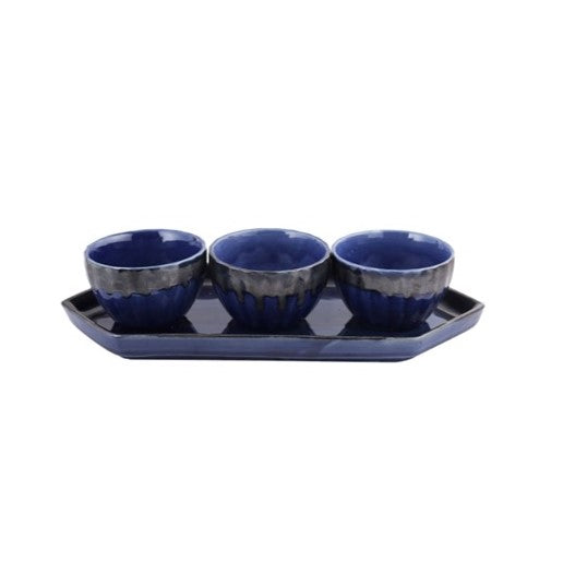 Ceramic Bowl Set with Serving Tray