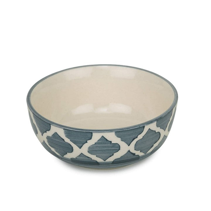 Frizka Ceramic Mixing Bowl Set of 4 - Different Size Bowl - 1000ML, 750Ml, 500Ml & 300Ml, Moroccan Pattern Grey color, Serving Bowl | Salad Bowl | Soup Bowl | Dessert Bowl | Mix Bowl Set- Set of 4