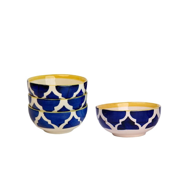 Frizka Pack of 10 Ceramic Handpainted Plates With Katoris & Serving Bowls (Serving for 4) Dinner Set (Multicolor, Microwave Safe)