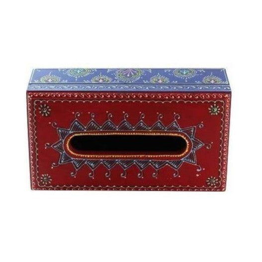 Frizka Hand Painted Wooden Tissue Box, 24cm x 14cm x 8cm Height, Multicolored Tissue paper box for Kitchen, Dining , Car dashboard , Dressing table