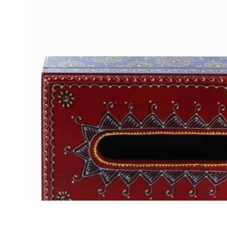 Frizka Hand Painted Wooden Tissue Box, 24cm x 14cm x 8cm Height, Multicolored Tissue paper box for Kitchen, Dining , Car dashboard , Dressing table