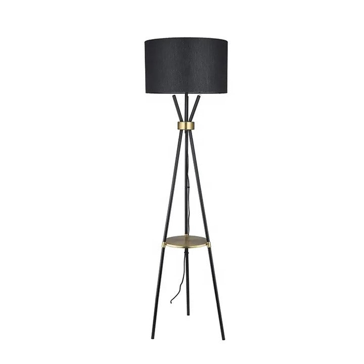 Gold and Black Shade Tripod Plant Stand Floor Lamp with one Tier Table