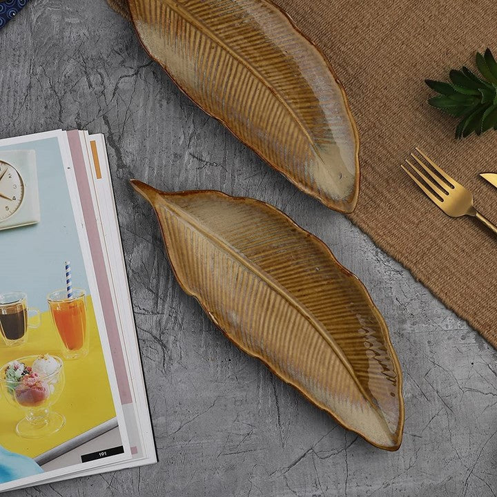 Ceramic Exotic Glazed Leaf Platter - 1 Piece