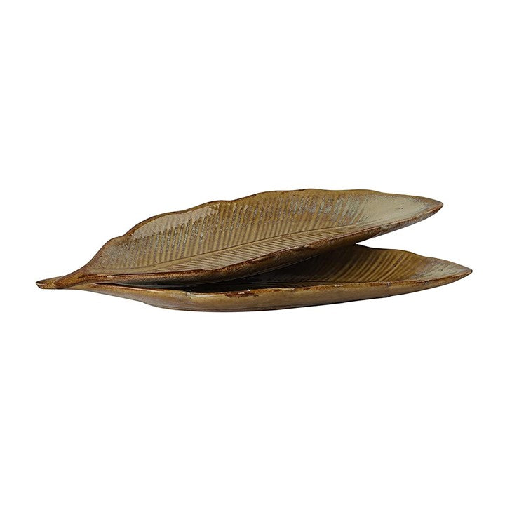 Ceramic Exotic Glazed Leaf Platter Set of 2