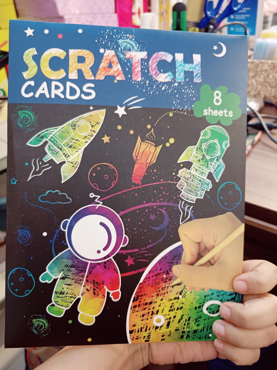 A5 Size DIY 8 Sheet Magic Rainbow Scratch Art Paper Cards Scraping Drawing with Stick Unruled Plain 20 x 14 cm 50 GSM Drawing Paper (Pack of 1)