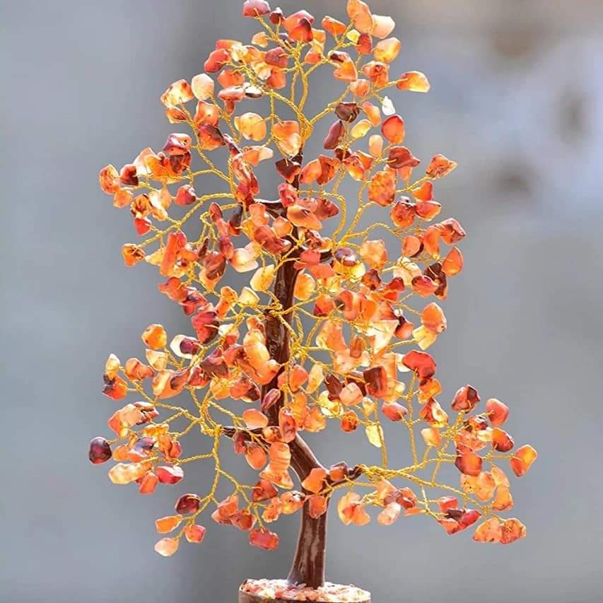 FRIZKA Red Carnelian with Golden Wire Crystal Gemstone tree for Home Decor 500 chips (Money Tree for Good Luck, Wealth & Home)