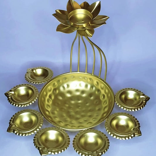 Frizka |   Urli Bowl for Flowers along with Diya Set in Lotus Shape