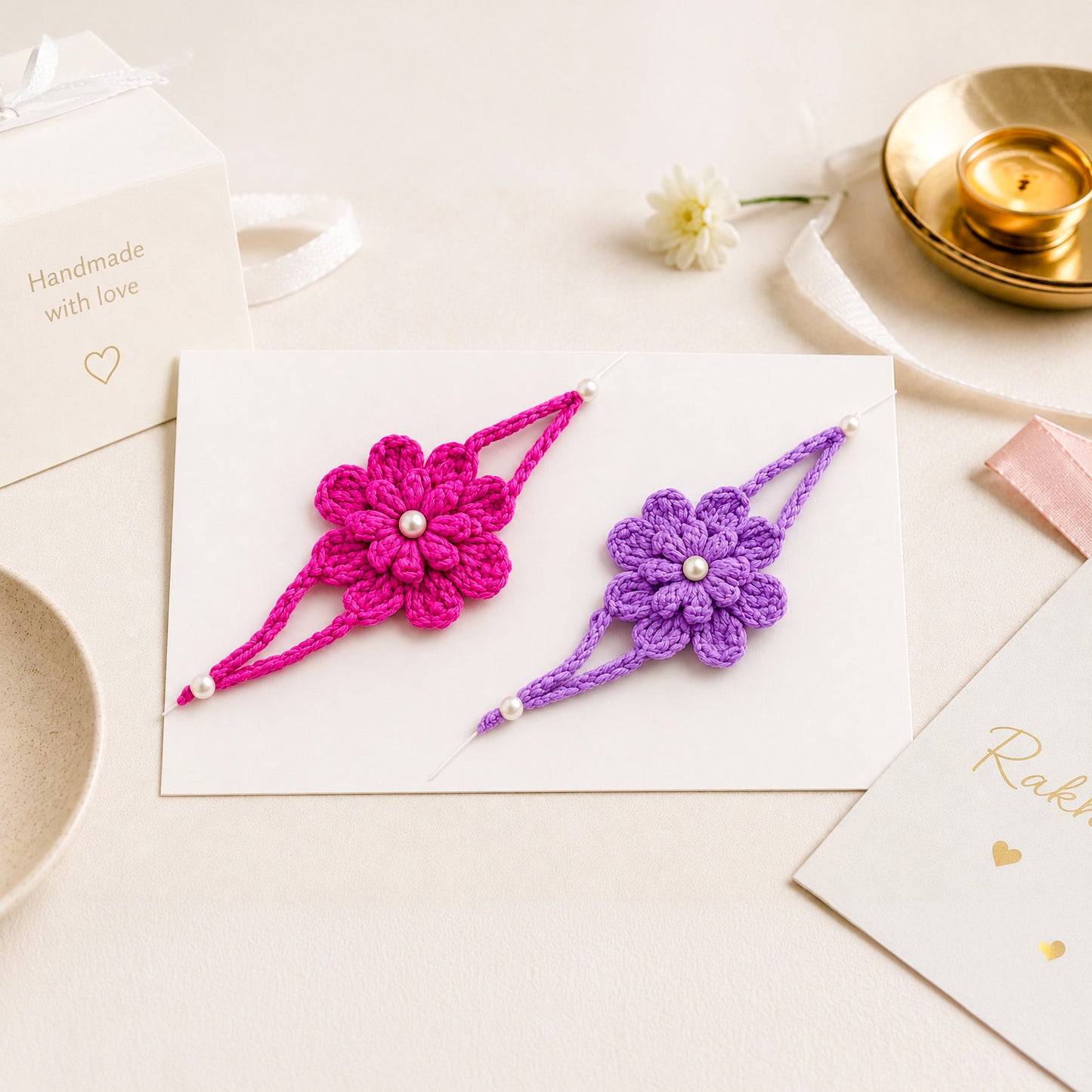Handcrafted Crochet Flower Rakhi (Set of 2)