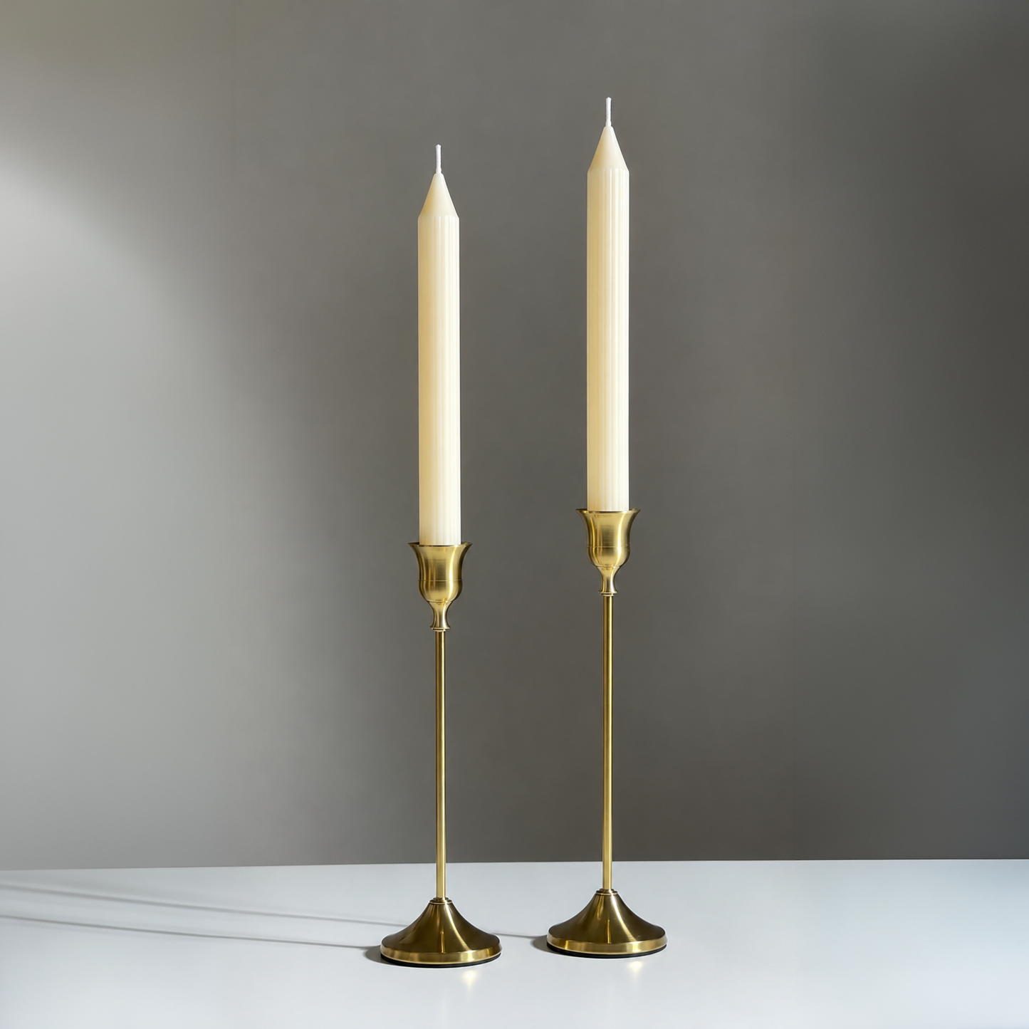 Set of 2 Ivory Ribbed Pillar Candles in Premium Window Gift Box