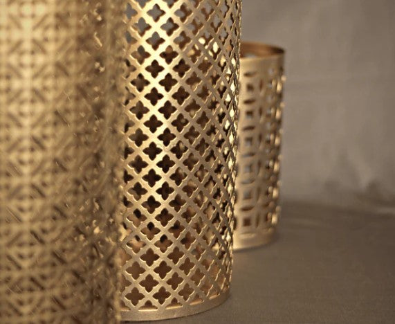 FRIZKA Gold Pierced Tealight Candle Holders Set Of 3
