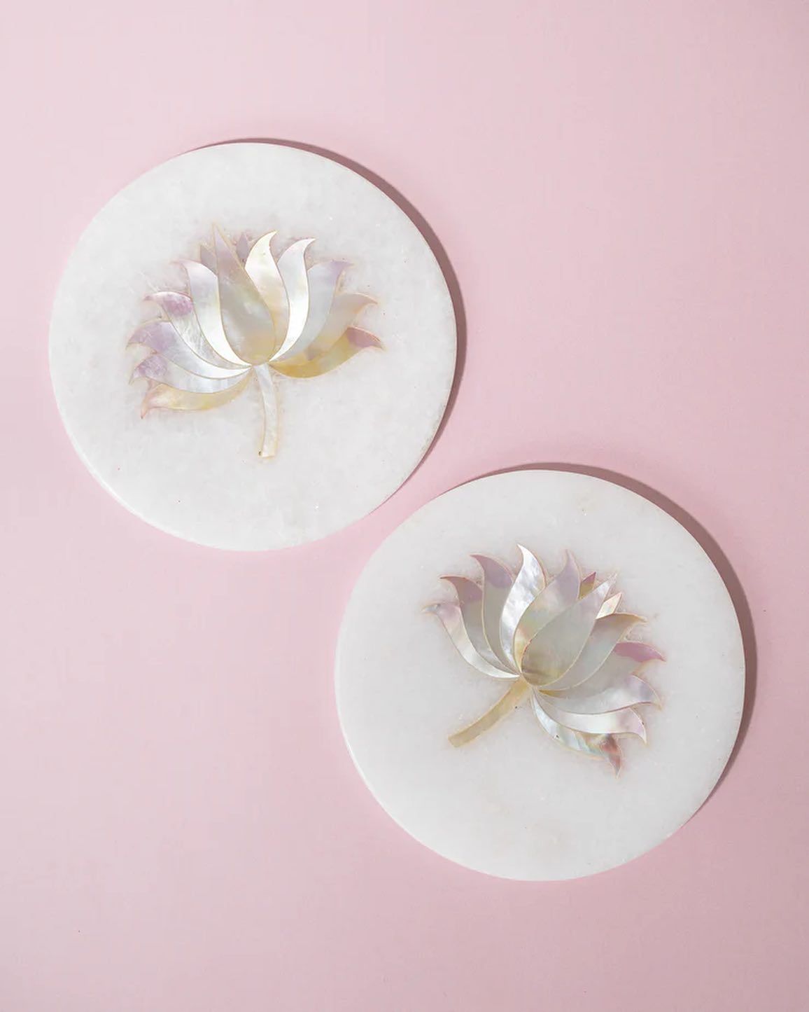 Lotus Inlay Marble Coaster Set (Set of 2)