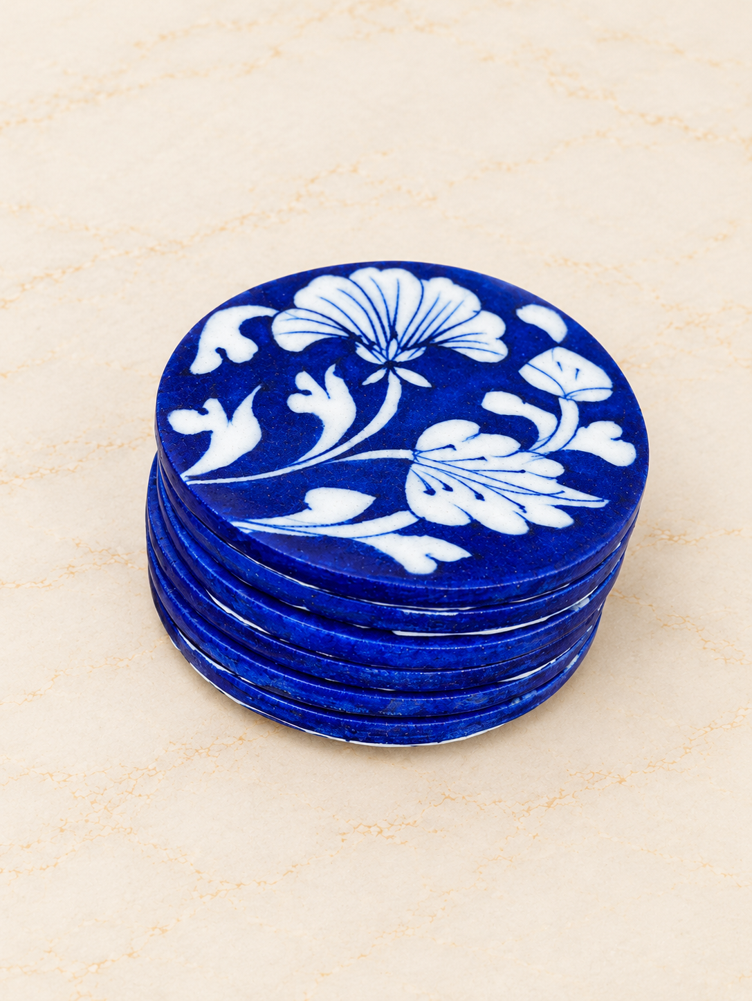 Jaipur Blue Pottery Coasters- Set of 4- Blue