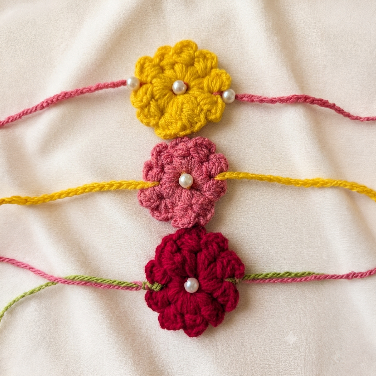 Set of 3 Handmade Crochet Flower Rakhi
