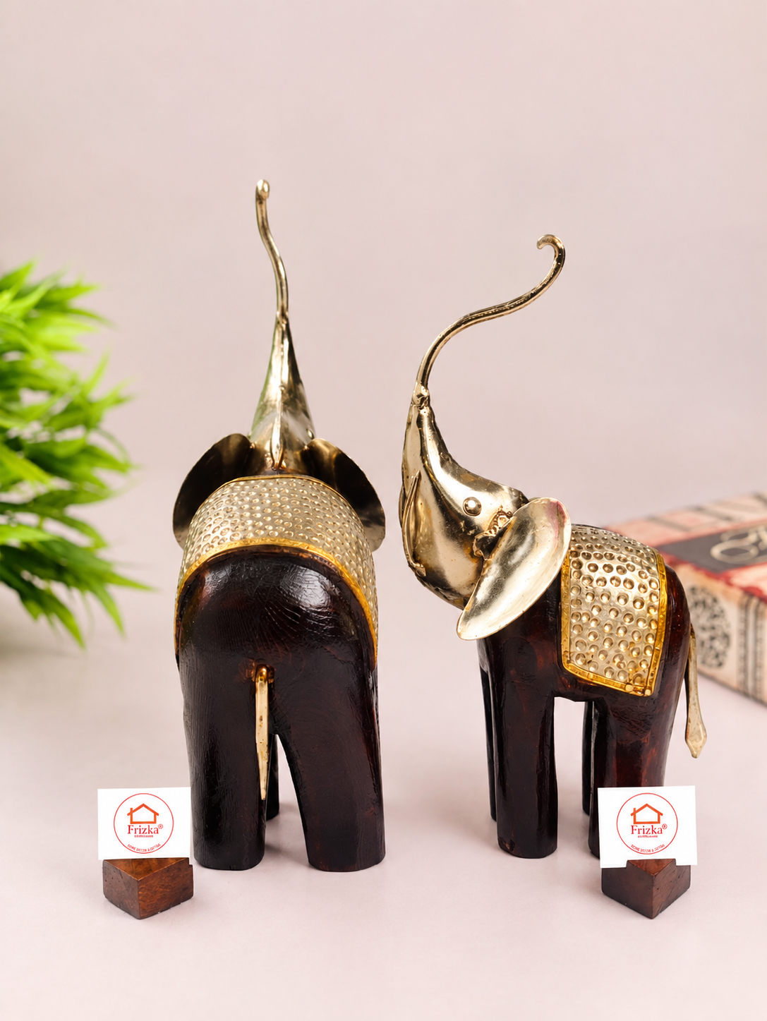 Wooden Mother & Baby Elephant Showpiece
