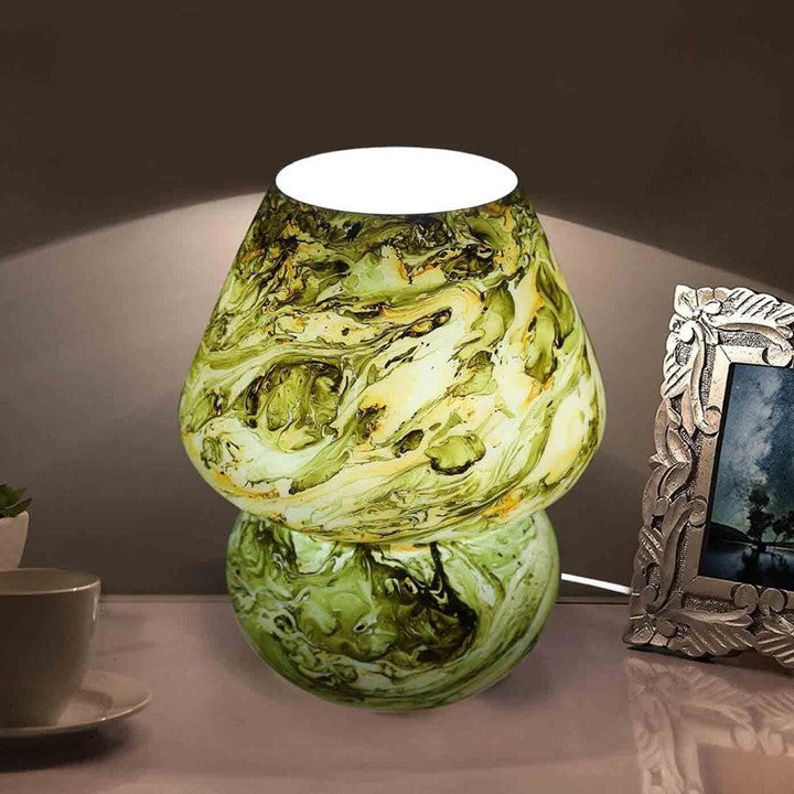 Frizka Abstract Mushroom Shaped Glass Table Lamp for Bedside Living & Home Decoration, Lamp for Home Bar Restaurant Cafe Decoration (12 inch, Made in India)