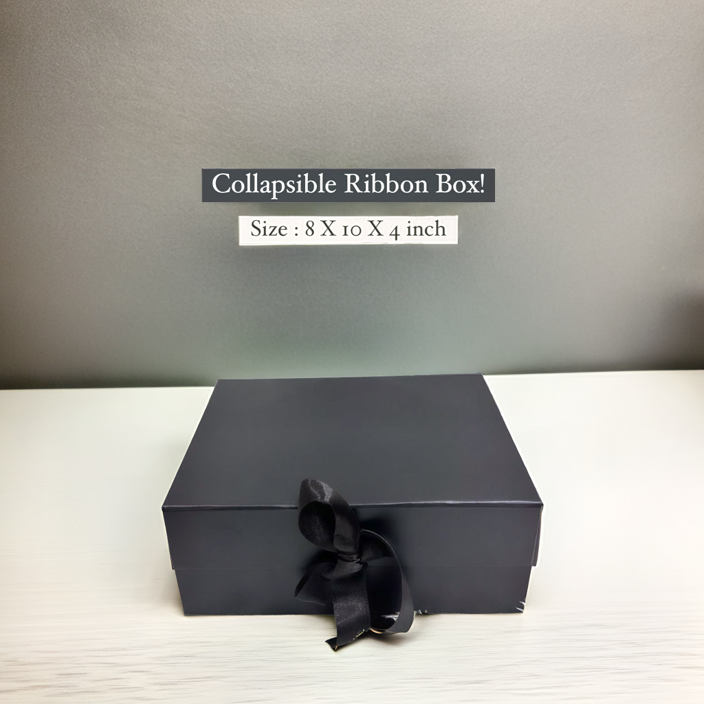 Black collapsible ribbon gift box empty 8x10x4 inches