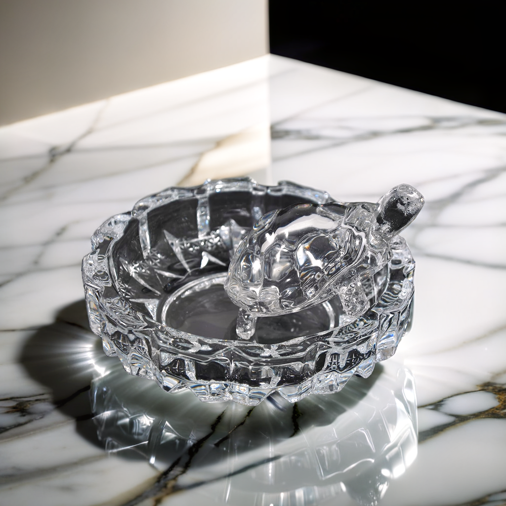 Glass Crystal Turtle Tortoise with Plate
