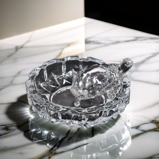 Glass Crystal Turtle Tortoise with Plate