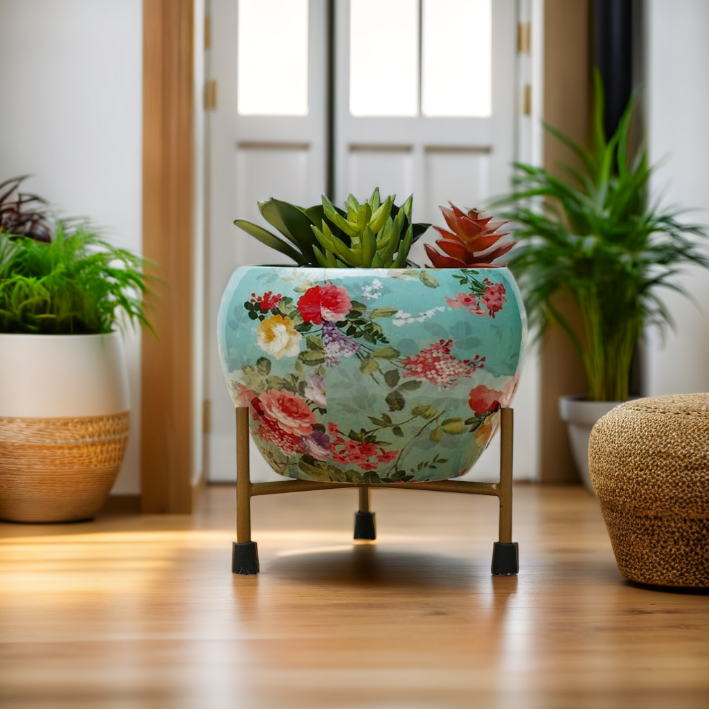FRIZKA Metal Meena Pot with Tri stand for Indoor Outdoor Use, Rust-Free & Powder Coated - Pot Size: 13 x 13 cm