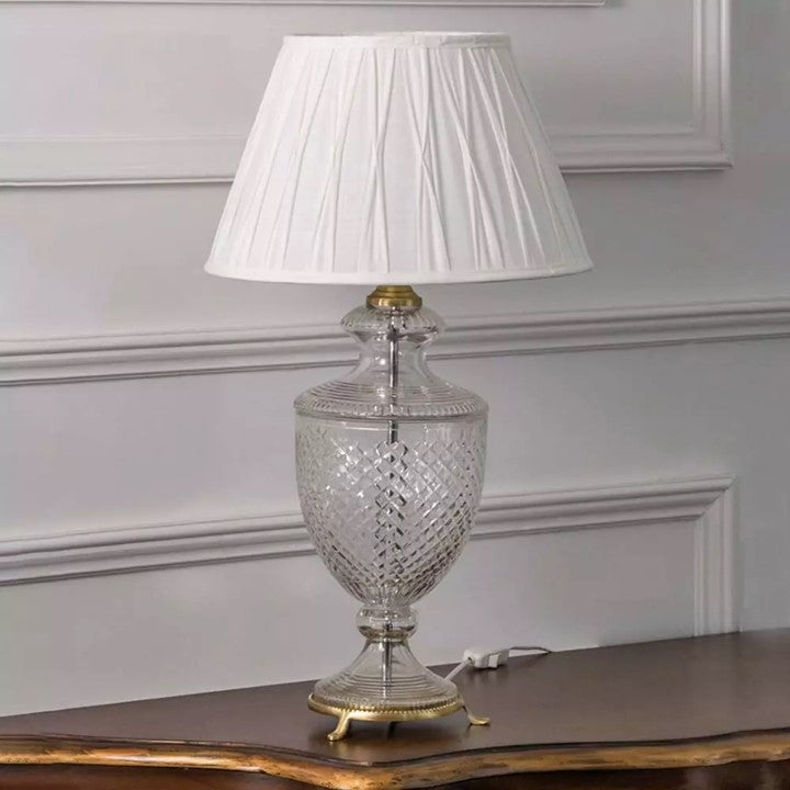 Transparent Glass Trophy Table Lamp With White Shade