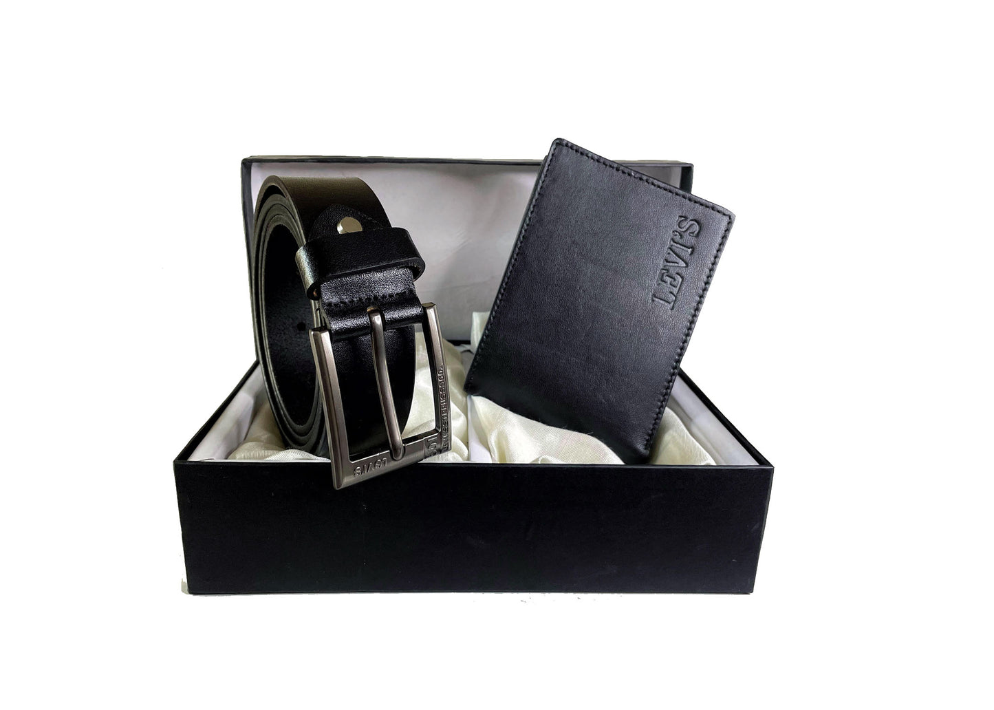 Leather Wallet & Belt Gift Set - Black