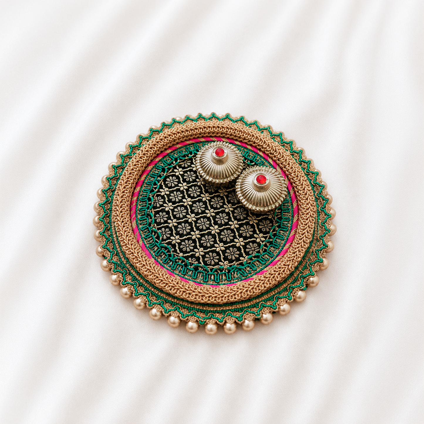 Handmade Crochet Flower Rakhi with Decorative Pooja Thali Set | 6-inch Dia