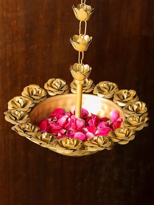 Frizka | Golden Metallic Rose Hanging Urli | 1 Pc