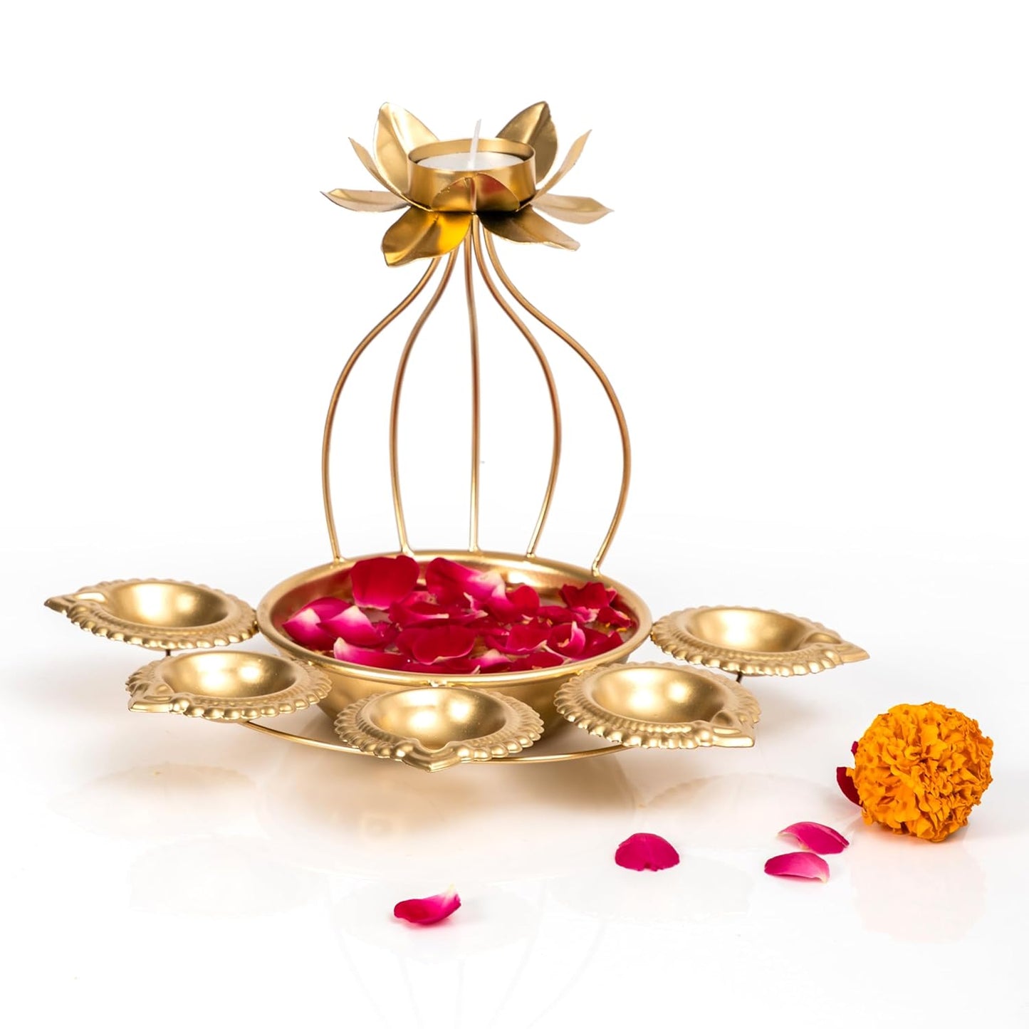 Frizka | Urli Bowl for Flowers along with Diya Set in Lotus Shape