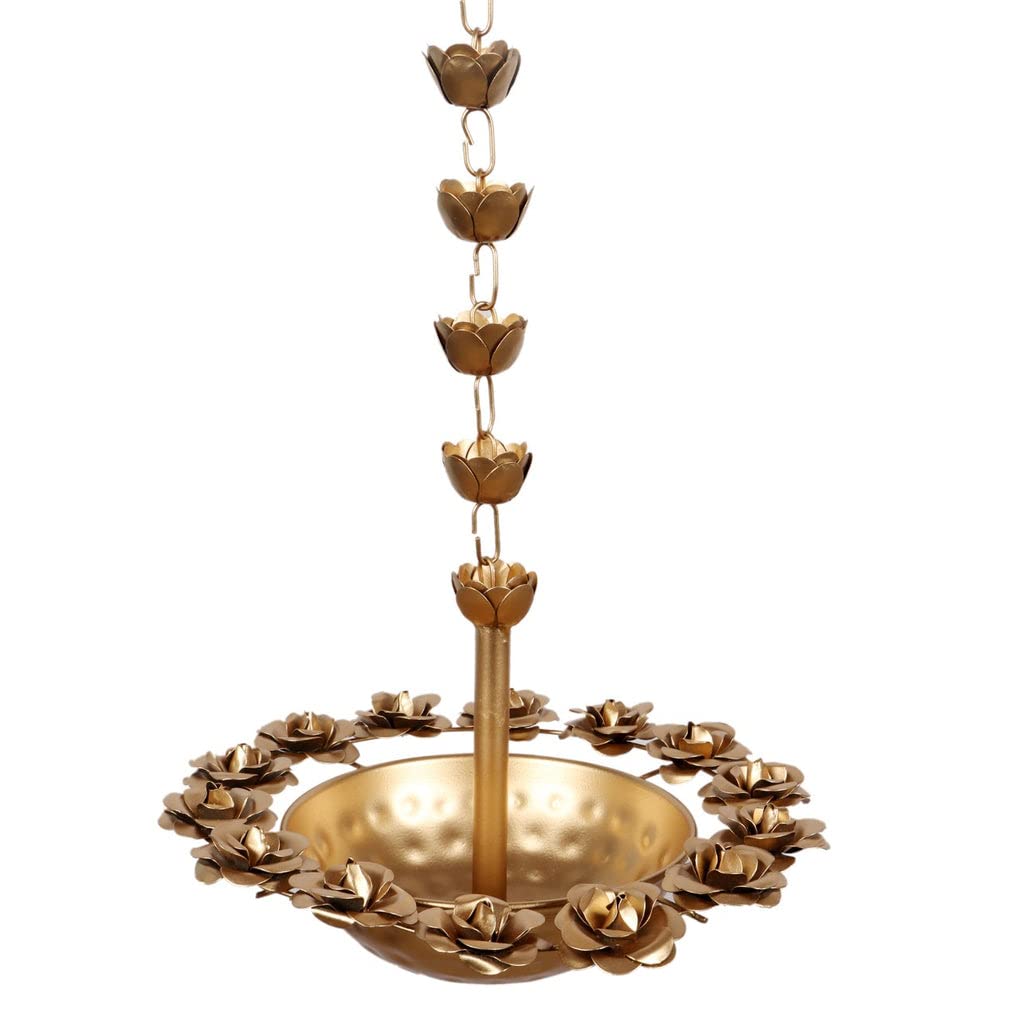 Frizka | Golden Metallic Rose Hanging Urli | 1 Pc