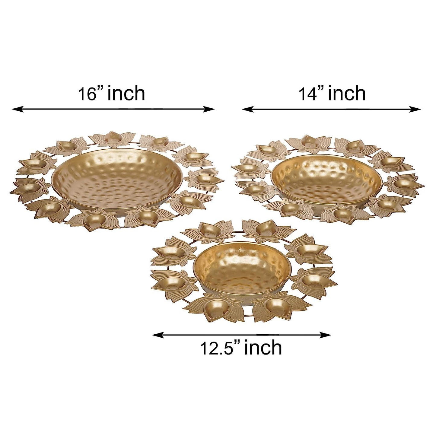 Frizka | Urli set for Floating Flowers and Tea Light Candles (Iron)- 3 pc (12,14 and 16 inch)