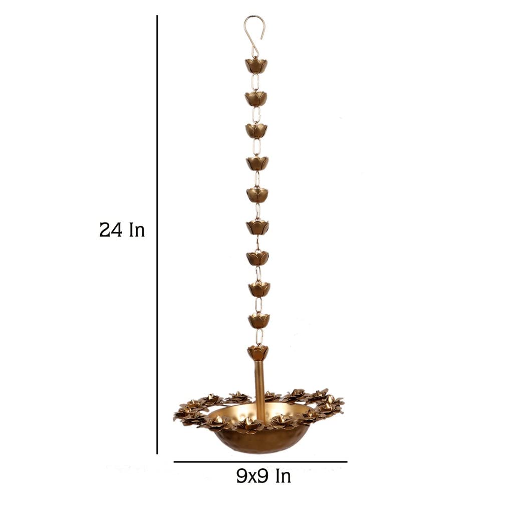 Frizka | Golden Metallic Rose Hanging Urli | 1 Pc